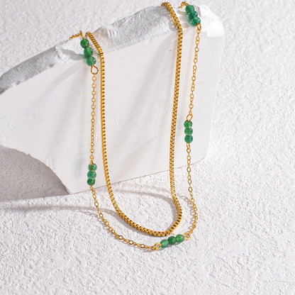 Steel Pearl Design Twin Sweater Chain Necklaces