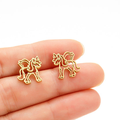 Stainless Steel Cartoon Small Animal Dinosaur Unicorn Earrings
