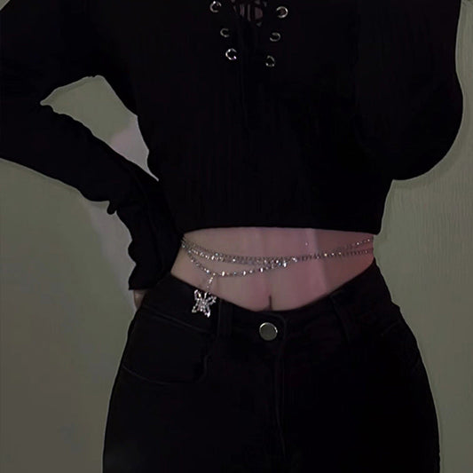 Sexy Hot Diamond Butterfly Metal Thin Waist Necklaces