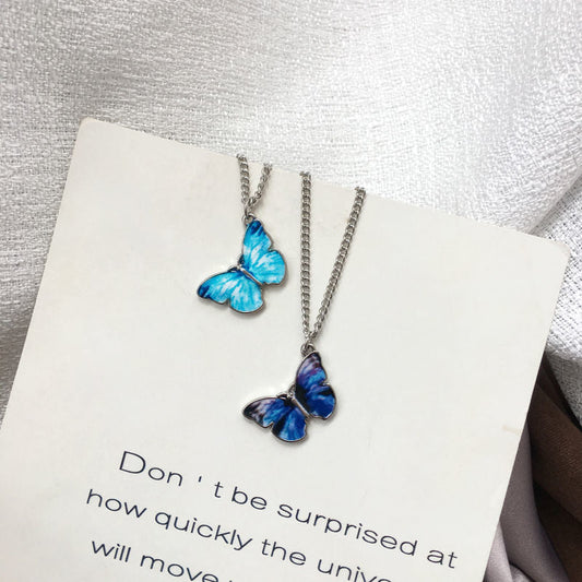 Women's Colorful Fantasy Oil Dripping Butterfly Pendant Necklaces