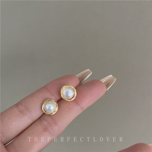 Women's Freshwater Pearl Ear Sier Pin Korean Earrings