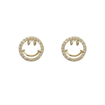 Zircon Smiling Face Smile Sier Needle Earrings