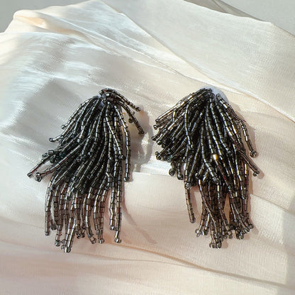 Thousand Gold Visual Sense Dark Waterfall Tassel Ear Personalized Earrings