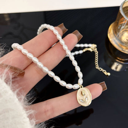 Pearl Sweet Tulip Pendant Style Fairy Clavicle Necklaces