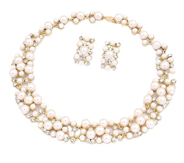 Fashion Imitation Pearl Short Bride And Suit High Necklaces