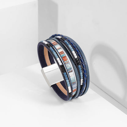 Women's Bohemian Hand-woven Leather Alloy Magnetic Snap Bracelets