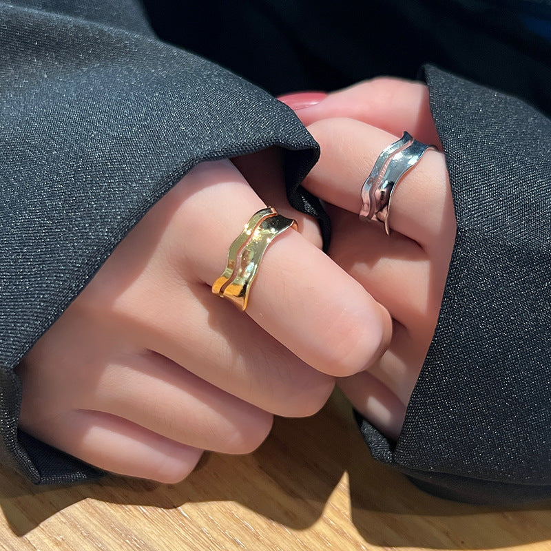 Style Simple Concave Irregular Wave Pattern Electroplated Light Rings