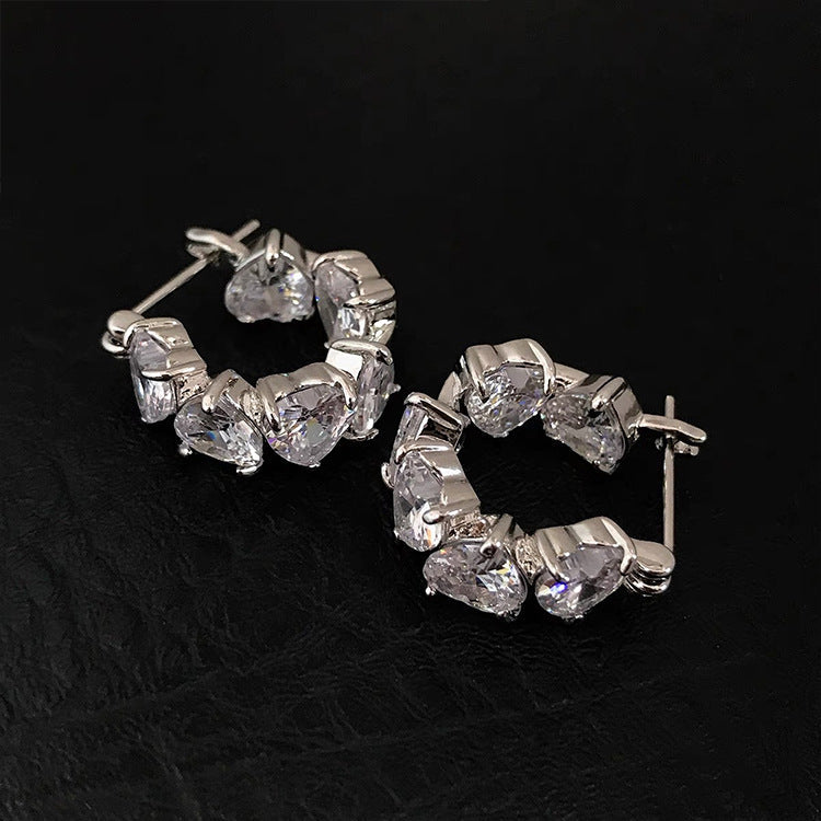 High-grade Heart-shaped Zircon Female Niche Retro Earrings