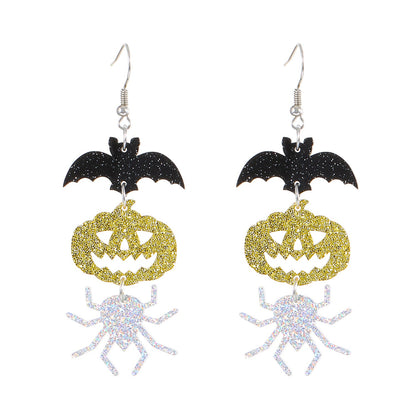 Female Gothic Dark Bat Spider Pumpkin Earrings