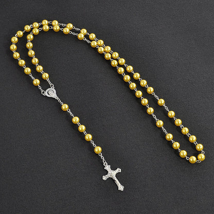 Pearl Cross Beads Long Handmade Unisex Textured Tassel Necklaces