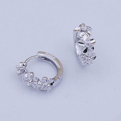 Women's Fashion Sier Plated Ear Camellia Clip Earrings