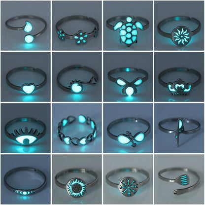 Cute Night Glow Ornament Fashion Geometric Stainless Steel Rings