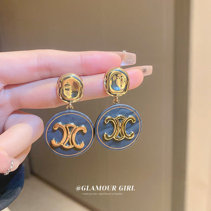 Sier Needle Geometric Letters Round Exaggerated Earrings