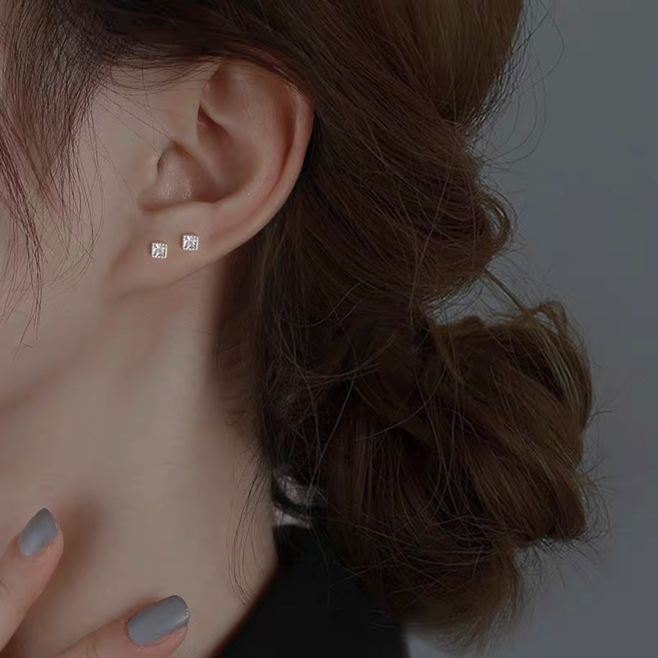 Sterling Sier Square Simple And Compact Earrings