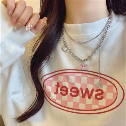 Love Titanium Steel Female Summer Clavicle Chain Heart-shaped Dripping Necklaces