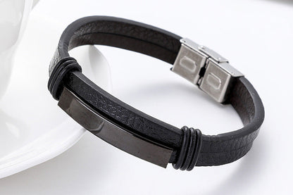 Men's Fashion Retro Titanium Steel Leather Couple Bracelets