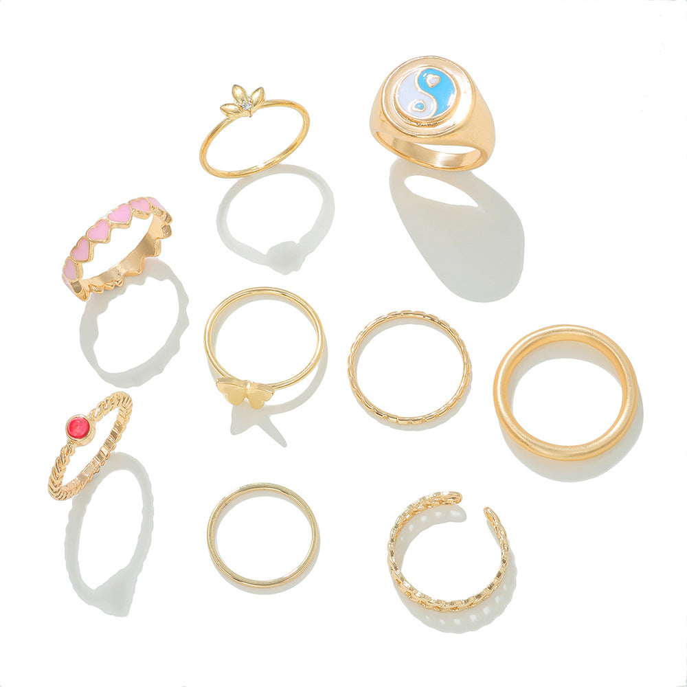 Yang Suit Geometric Rhinestone Pearl Dripping Rings