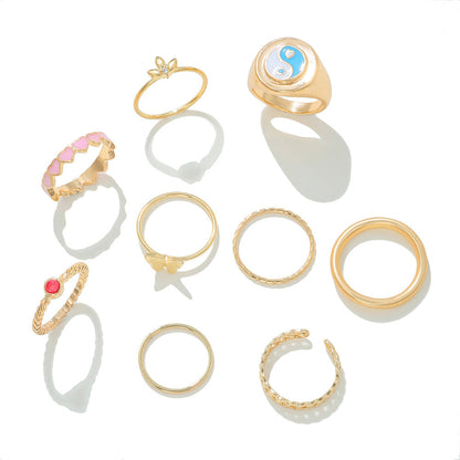 Yang Suit Geometric Rhinestone Pearl Dripping Rings