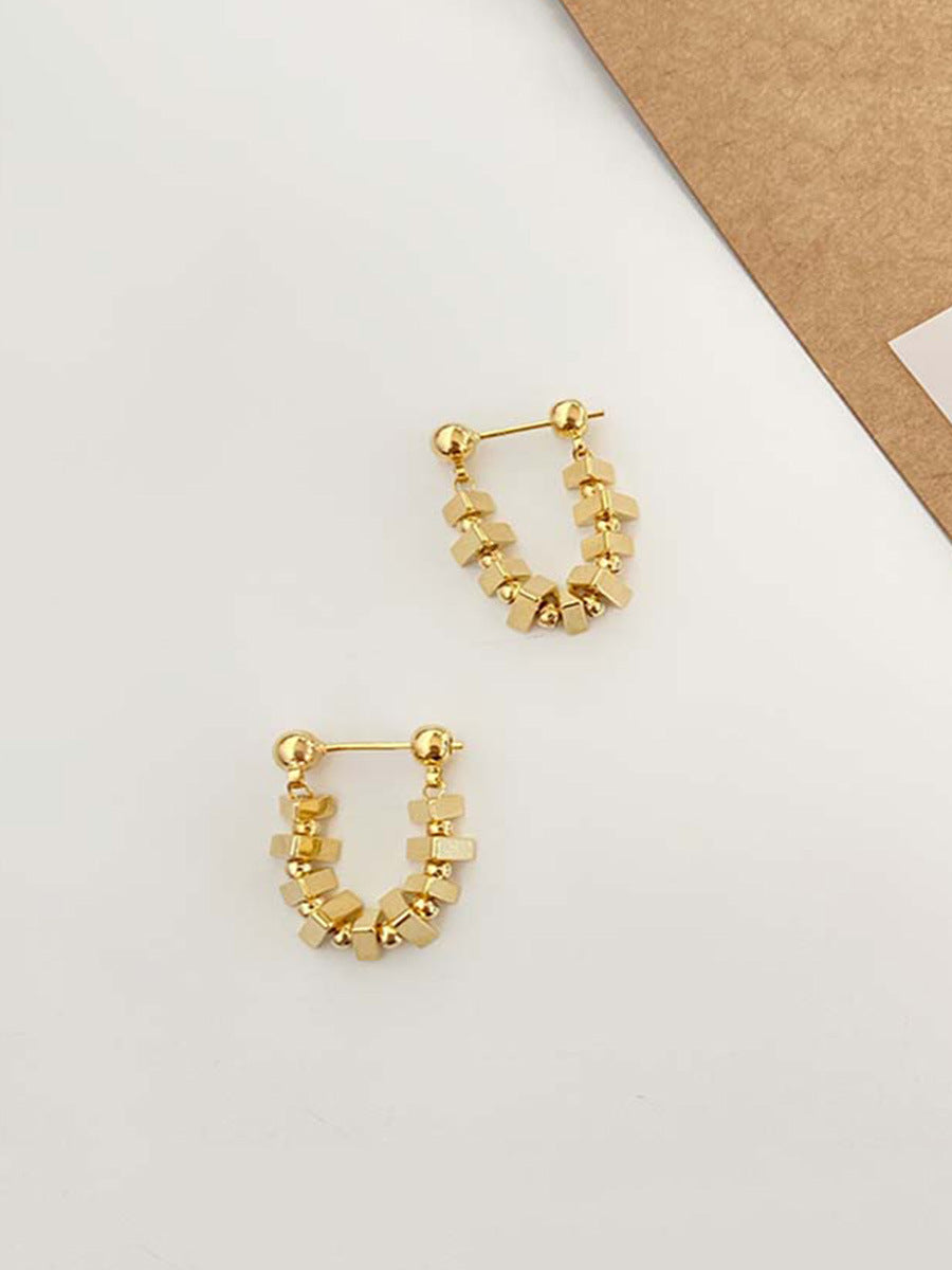 Square Exquisite High-grade Metallic Chain Front Earrings