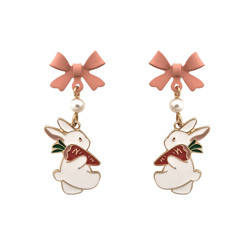 Dripping Oil Cute Bunny Carrot Ear Earrings