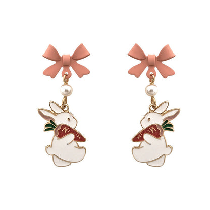 Dripping Oil Cute Bunny Carrot Ear Earrings