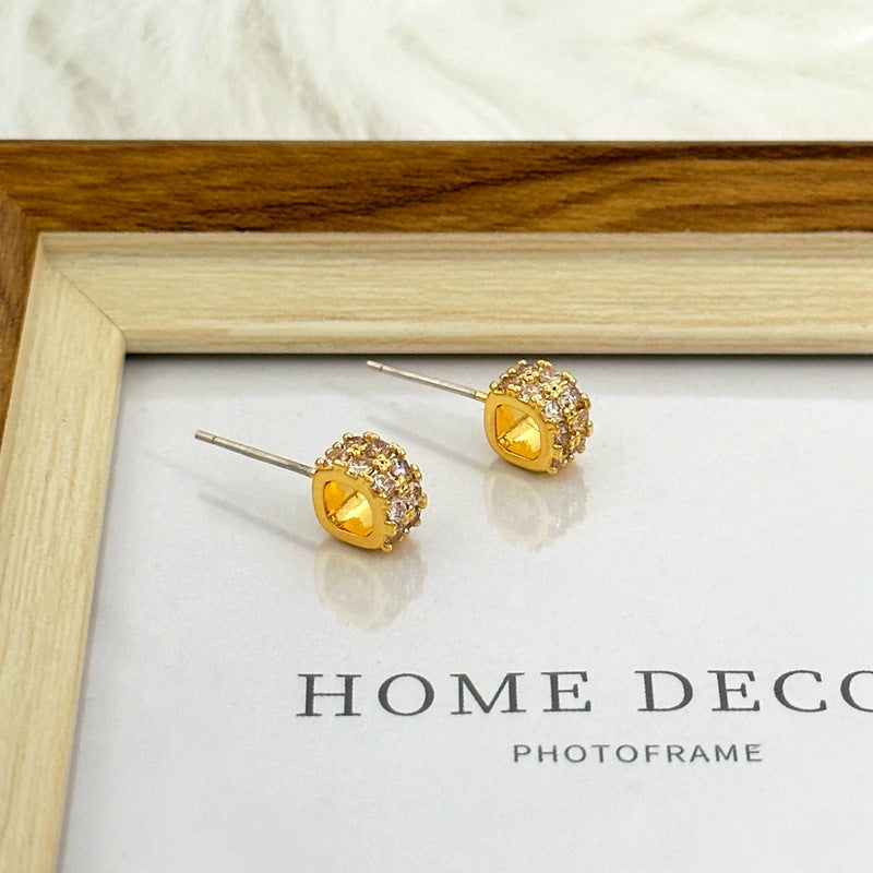 Women's Petite Inlaid Zircon Design Square Hollow Earrings