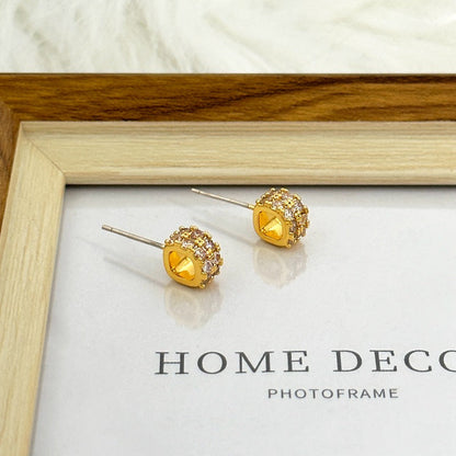 Women's Petite Inlaid Zircon Design Square Hollow Earrings