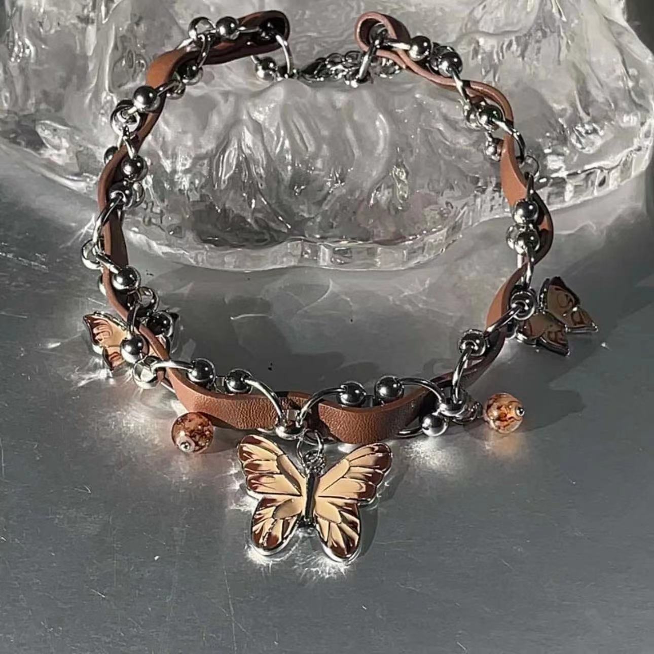 Pendant Niche Leather Interspersed Design Sense Personalized Necklaces