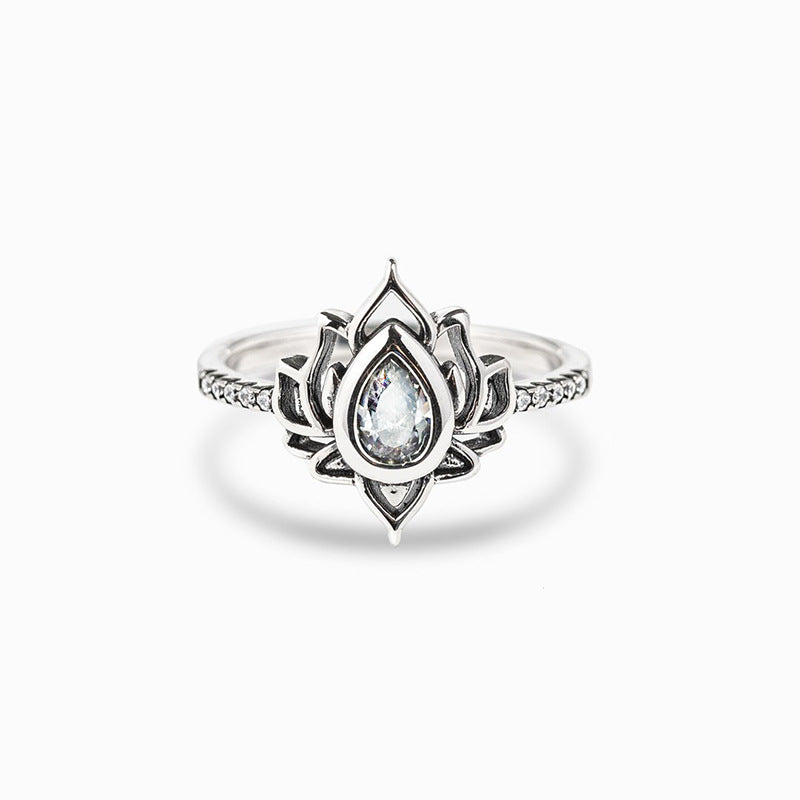 Women's Water Drop Flower Ornament Rhinestone Zircon Rings