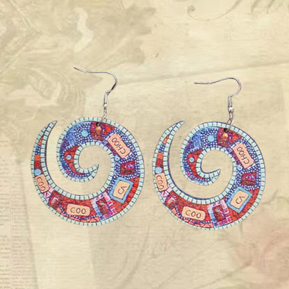 Retro Ethnic Style Fashion Skull Totem Printing Wooden Earrings