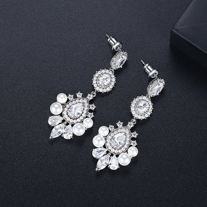 Zircon Pearl Exaggerated Temperamental Bridal Banquet Earrings