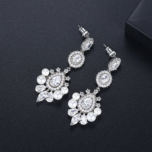 Zircon Pearl Exaggerated Temperamental Bridal Banquet Earrings