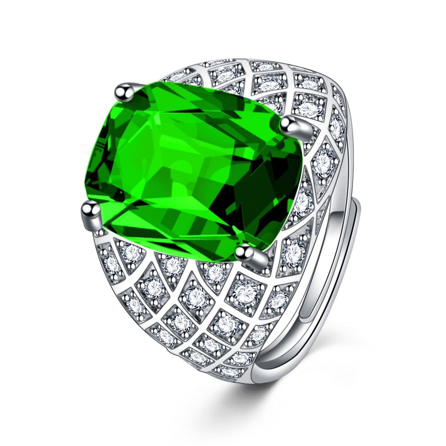 Men's Fat Rectangular Sapphire Full Diamond Group Inlaid Rings