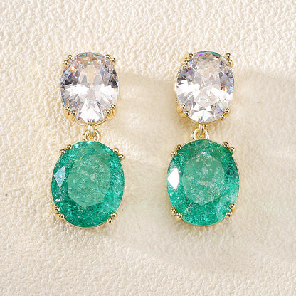 Autumn Personality Retro Oval Zircon Female Earrings