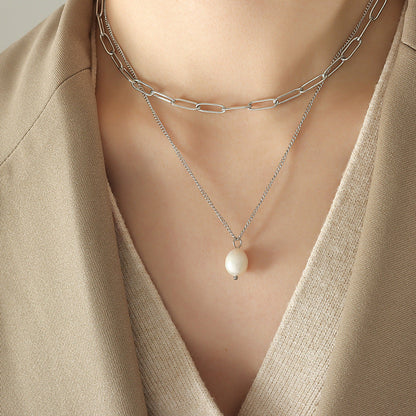 Cold Style Freshwater Pearl Pendant Twin Female Necklaces