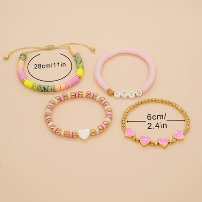 Peach Heart Polymer Clay Set Couple Suit Bracelets