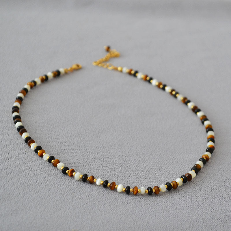 Mother Shell Black Agate Stitching Beaded Necklaces