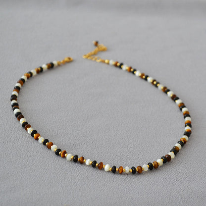 Mother Shell Black Agate Stitching Beaded Necklaces