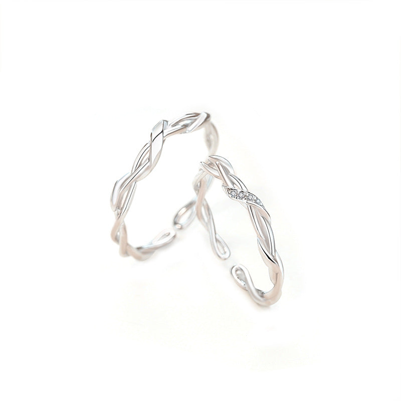 Women's Winding Mobius Couple Sterling Sier Pair Simple Rings
