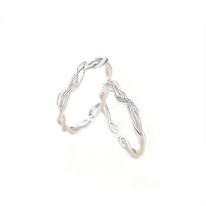 Women's Winding Mobius Couple Sterling Sier Pair Simple Rings