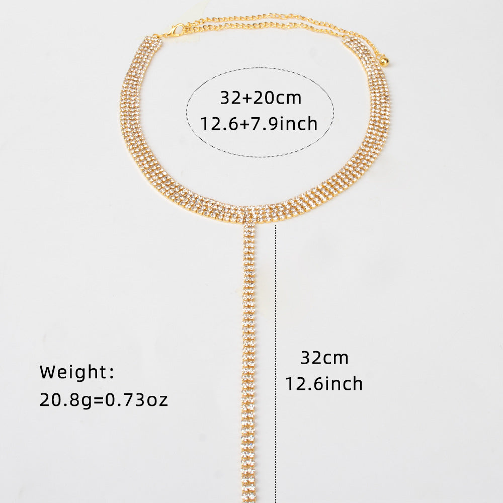 And Double Row Rhinestone Chain Clavicle Necklaces