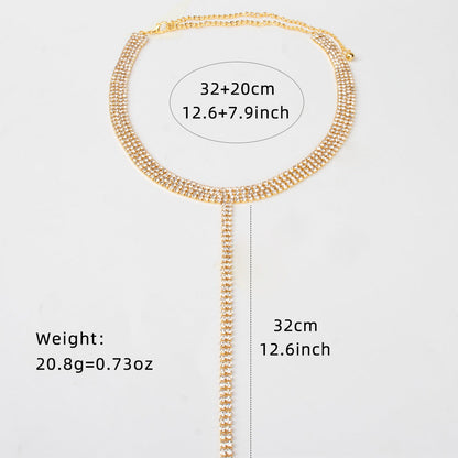 And Double Row Rhinestone Chain Clavicle Necklaces