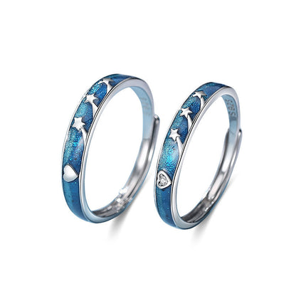 Sier Bright Star River Couple Fresh Rings