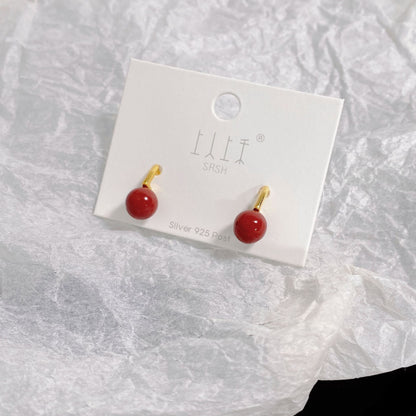 Women's Red Pearl Sier Needle Korean Style Elegant Earrings