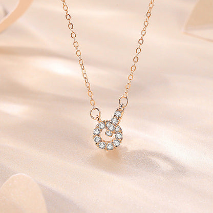 Women's Rose Gold Round Buckle Double Diamond Inlaid Short Clavicle Necklaces