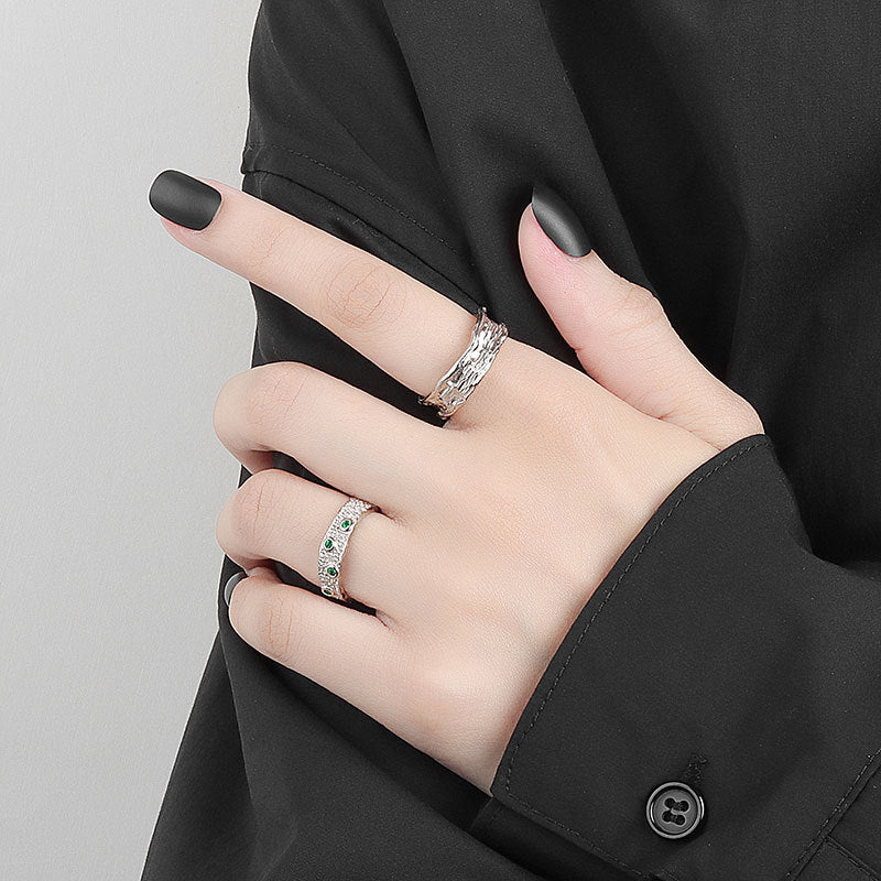 Women's Niche Design Texture Irregular Surface Green Rings