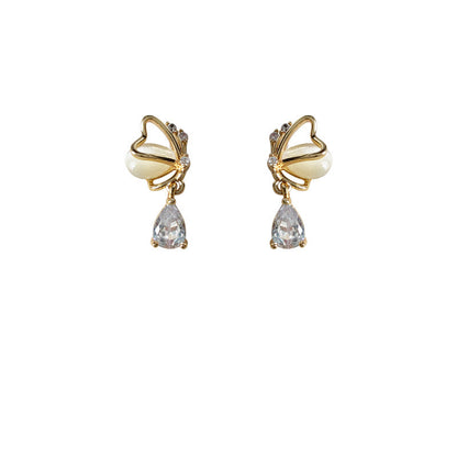 Zircon Butterfly Sier Needle Plated Glass Earrings