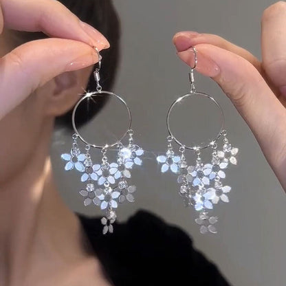 Women's Sier Super Fairy Flowers Tassel Circular Earrings