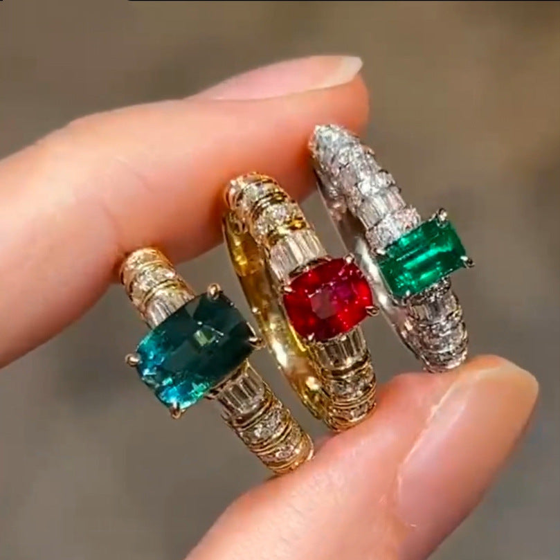 Women's Glass French Retro Gold-plated Spirit Snake Full Rings