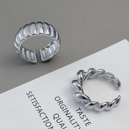 Croissant Female Fashion Geometry Pattern Vertical Open Sier Design Rings